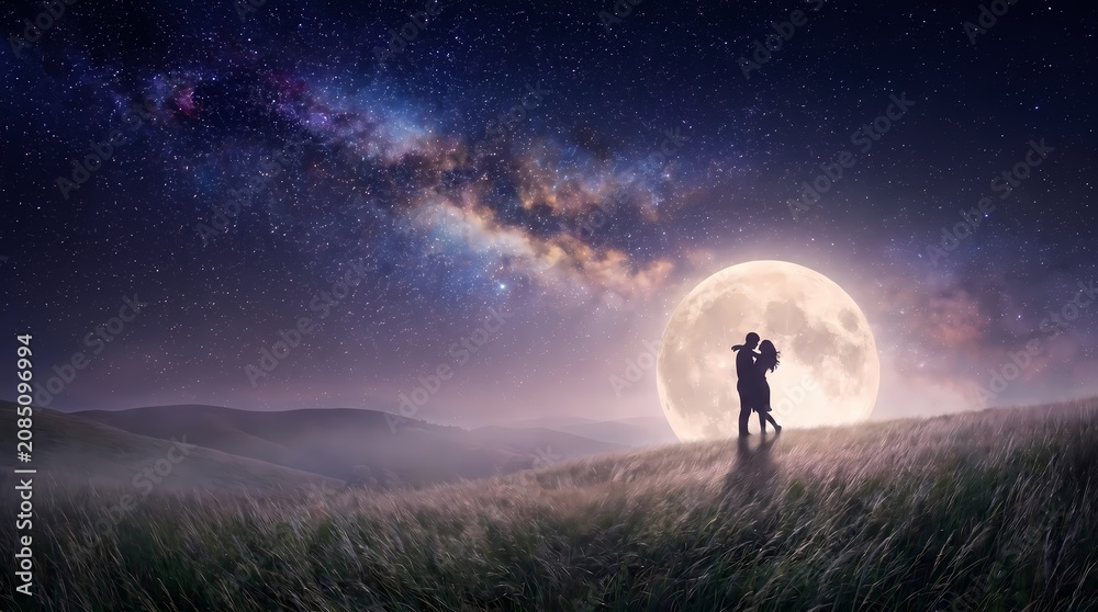 Fototapeta premium Cosmic Wedding Romance - Intimate Embrace Under the Stars