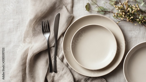 Elegant table setting with plates and utensils.