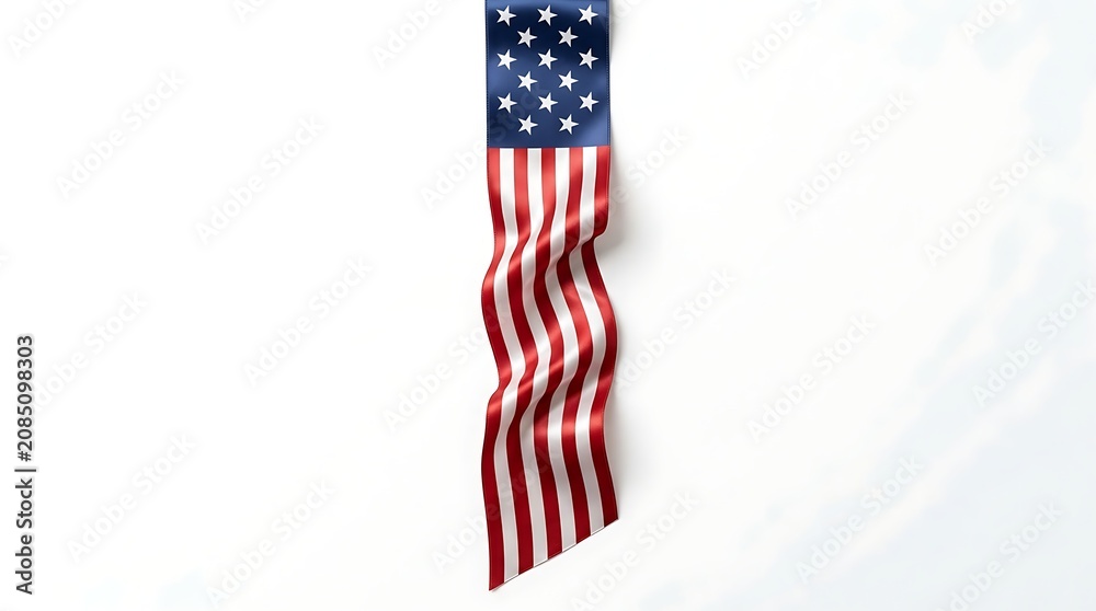 Obraz premium Realistic Waving American Flag Ribbon with Stars and Stripes Isolated on White Background