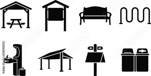 Photos Public Park Amenities and Outdoor Recreation Infrastructure Silhouette Vector Ic