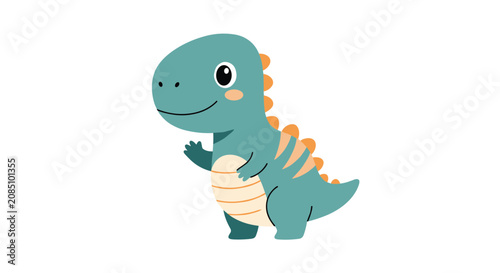 Friendly blue dinosaur character with orange plates standing and waving with a happy expression for children dinosaur story books.