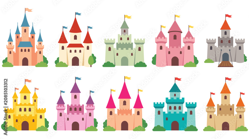 Naklejka premium Colorful cartoon castles for fairytale fantasy.