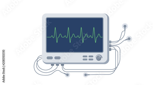Medical professional examining heart rate on a monitor screen with cables