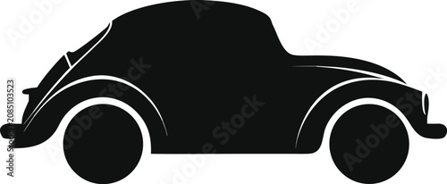 Vintage car silhouette, classic automobile icon, black vehicle graphic, transportation symbol