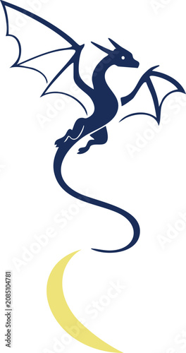 Slika na platnu Small blue winged dragon with crescent trail