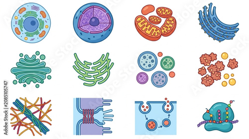 Photos Diagram of various cell organelles and structures in a scientific illustration