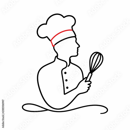 Chef Cooking Whisk Line Art Illustration