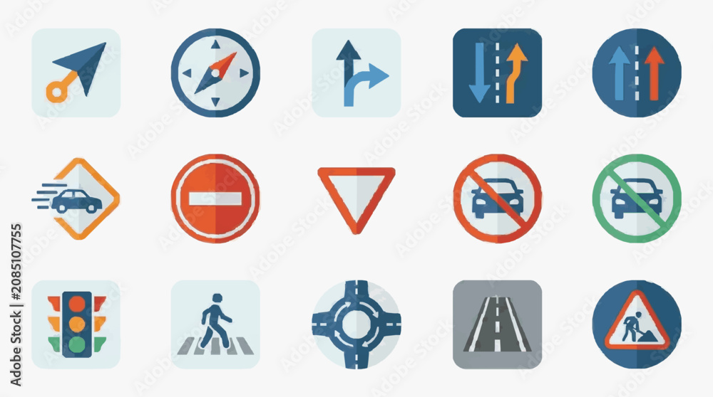 Fototapeta premium Traffic Roadway Signage Icons Collection.