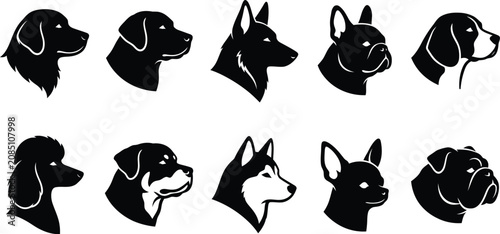 Canvastavla Detailed dog head silhouettes collection featuring different breeds in three quarter view