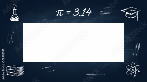 Empty white rectangular frame on dark blue academic chalkboard background