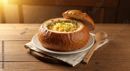 Zurek in a bread bowl on a traditional table