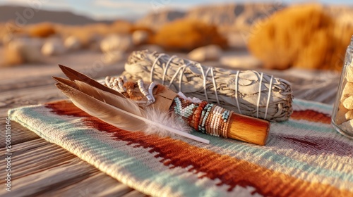 American Traditional Sacred Pipe Ceremony with Native Cultural Elements