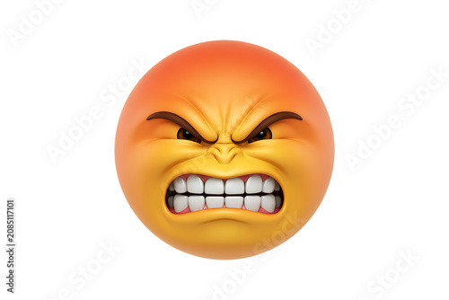 Quadro su tela Angry red emoji face with furrowed brows and gritted teeth expressing intense fr