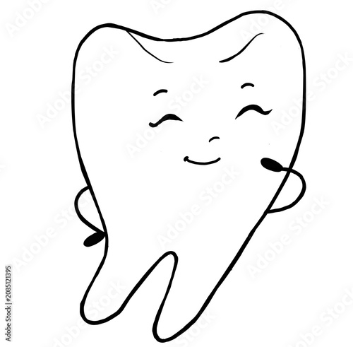 Happy Smiling Tooth Cartoon Outline Illustration