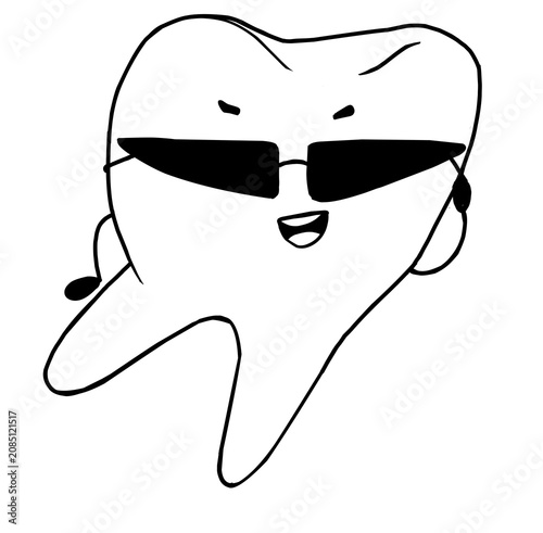 Cool Tooth Character Wearing Sunglasses Outline Illustration