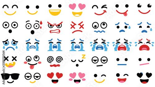 Bild auf Leinwand Expression set with different faces and emotions on white background