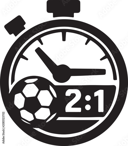 Soccer Stopwatch Vector, Sports Timer Icon, Football Score Clock, Black and White Illustration