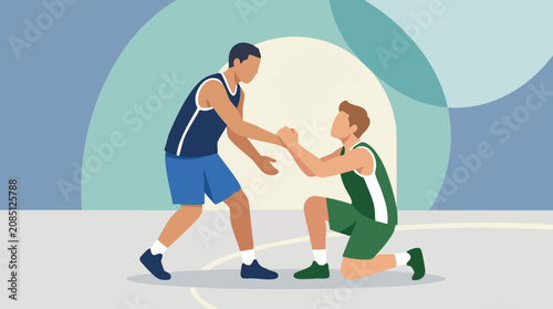 Photos Basketball players showing sportsmanship and teamwork on the court