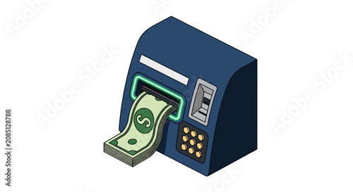Obraz na plátně Isometric automated teller machine dispensing paper currency