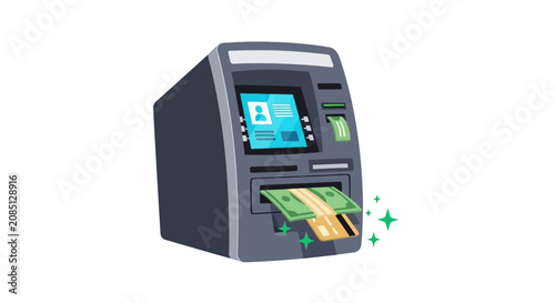 Fotografía Automated teller machine dispensing cash and credit card