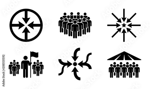 Quadro su tela Focus Group Icons, Team Convergence, Audience Gathering, Crowd Management, Centr