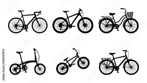 Tableau sur toile Diverse Bicycle Collection, Vector Icons: Road, Mountain, Folding, Cruiser Style