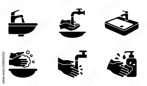 Tableau sur toile Hand Washing Icons Set: Hygiene, Cleanliness, Personal Care, Bathroom Fixtures,