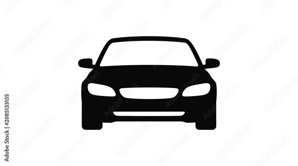 Fototapeta premium Front view sedan passenger car automobile solid black silhouette icon for traffic vehicle navigation sign