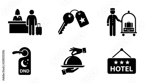 Canvastavla Hotel Service Icons: Reception, Key, Bellboy, Do Not Disturb, Room Service, Sign