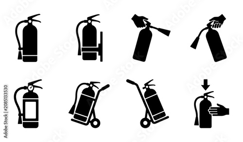 Bild auf Leinwand Fire Extinguisher Icons Set, Safety Equipment Pictograms, Emergency Response Sym