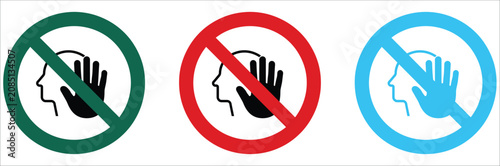 Foto Illustration of prohibition sign with person and hand indicating stop or warning