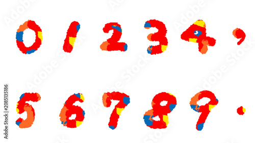 カラフルな数字のセッ。手描きのクレヨン風