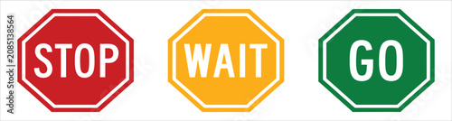 Fotografía Stop wait go traffic sign icons showing red, yellow and green signals, ideal for