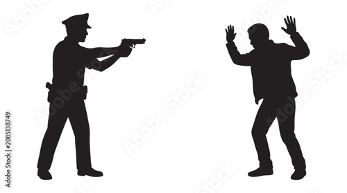 Cuadro en lienzo Police Officer And Suspect Confrontation In Black Silhouette