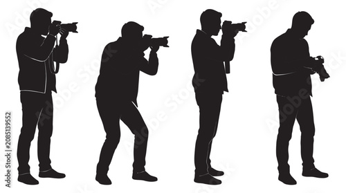 Cuadro en lienzo Photographers With Cameras In Various Poses Black Silhouette