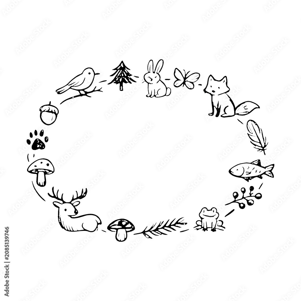 Fototapeta premium PNG Whimsical woodland creatures frame