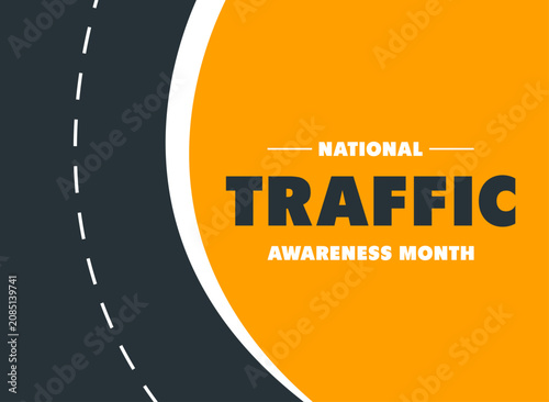 National Traffic Awareness Month background with abstract curved road illustration, perfect for banner, poster, and social media post templates.