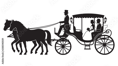 Konstfotografi Horse drawn carriage with driver and passengers black silhouette