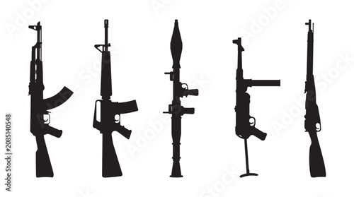Konstfotografi Assortment Of Firearms In Black Silhouette ak 47