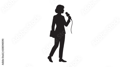 Tableau sur toile Woman speaking into microphone black silhouette female