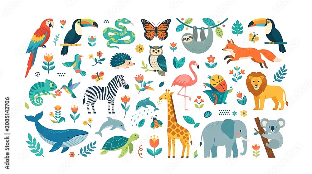 Obraz premium Collection of diverse animals and plants