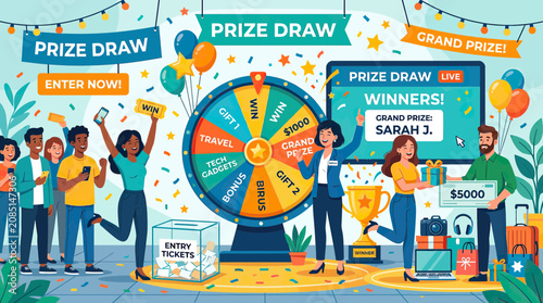 Fotografie Diverse people celebrating winners at a live prize draw event