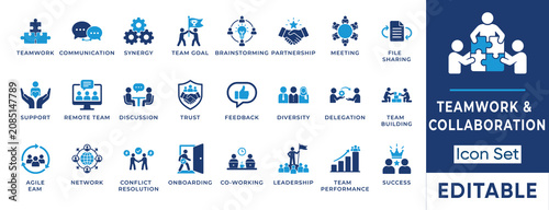 Teamwork and collaboration solid icon set. Includes symbols for Agile Team, Conflict Resolution, and Employee Onboarding. Vector icons for human resource management and corporate synergy.