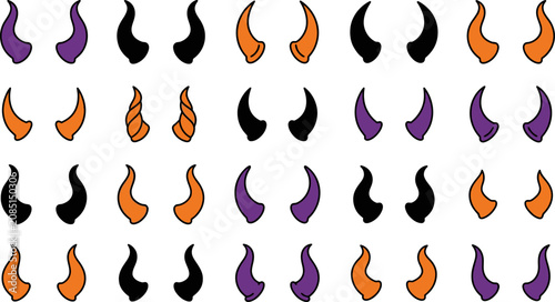 Schilderij op canvas Cartoon devil horns in various colors and styles