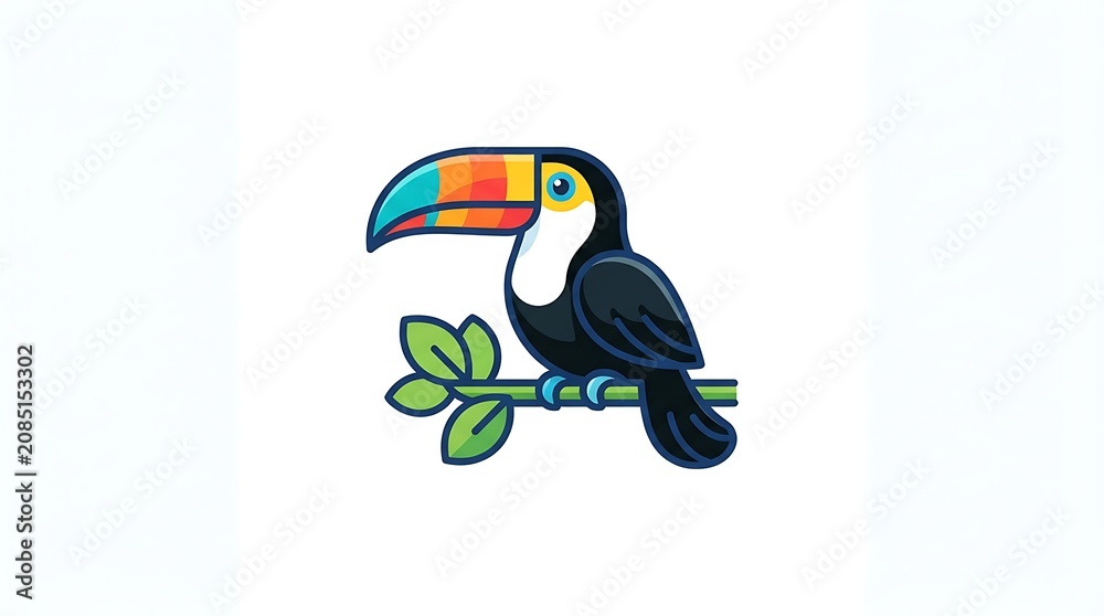 Fototapeta premium Stylized toucan perched on branch with colorful beak