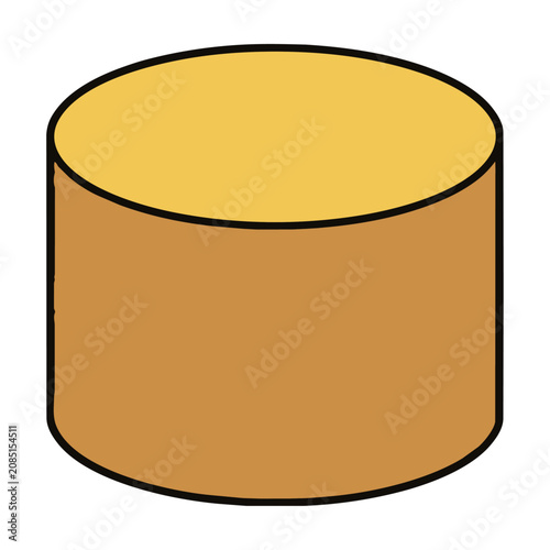 Cylindrical hay bale with golden top and brown sides in a minimalist flat geometric style isolated on a white background, agricultural harvest concept