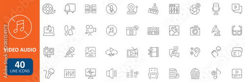 Video audio icons Pack. Editable vector icon in linear style.