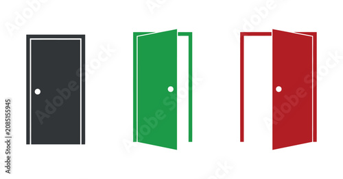 Tableau sur toile Three doors in varying states flat vector illustration entryway