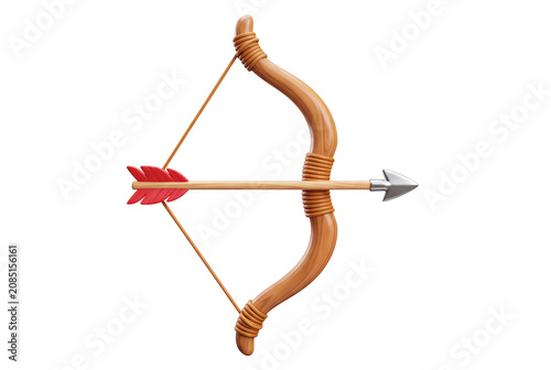 Wooden bow and arrow set icon on transparent background