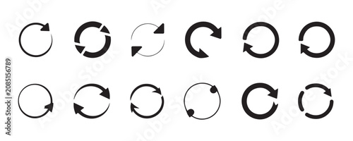 Tableau sur toile Collection of twelve circular arrows representing refresh or reload functions in various styles
